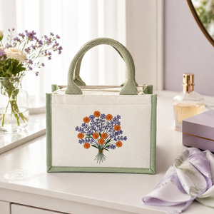 Wildflower Bouquet Canvas <b>Mini</b> Gift <b>Bag</b> Eco-Friendly Handle <b>Tote</b> From Gujarat Priglob Exim - Product Image 6