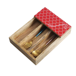 Soporte para cuchara de madera de mango rojo marroquí en Sheesham y mango de madera utensilio de madera Caddy encimera soporte para cubiertos - Product Image 1