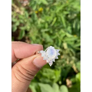 925 Silver Natural Moonstone Ring Handmade Dainty Jewelry with Pear Cut Gemstone Rhodium Plated Engagement Style - Product Image 2