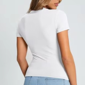 เสื้อยืดผู้หญิงสำหรับฤดูร้อน ผ้าฝ้ายและใยไผ่ ระบายอากาศได้ดี แห้งเร็ว ทรงเข้ารูปพรีเมียม พร้อมโลโก้แบบกำหนดเองได้ - Product Image 5