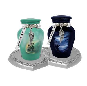 Base Conmemorativa de Peltre con Doble Corazón para 2 Mini Urnas Pequeñas, Urnas de Aluminio para Cenizas Humanas, Adultos, Hombres, Mujeres, Cenizas Grandes - Product Image 5