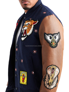 New Design Custom Embroidery <b>Patches</b> Plus Size Brown Color Leather Sleeves Men Varsity <b>Jacket</b> - Product Image 5