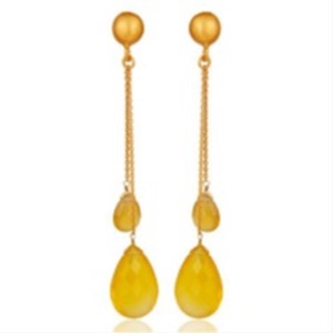 Boucles d'oreilles rondes en forme de poire en argent Sterling 925 avec pierre calcédoine jaune, nouvel arrivage - Product Image 1