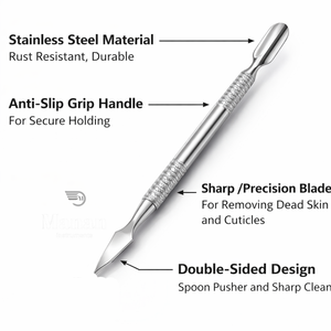 Dual-End Flat & Spoon End Stainless Steel Cuticle Pusher <b>Nail</b> <b>Tool</b> Non-Slip Grip Rust Resistant Reusable Manicure Instrument - Product Image 2