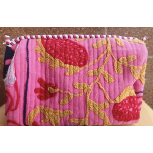 Bolso Estilo Bohemio Lolly para Mujer, de Algodón Suzani Rosa Bordado, Portátil con Cierre de Cremallera - Product Image 1