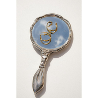 Miroir de maquillage à main de style antique, miroir en métal plaqué or vintage avec poignée décorative, accessoire de décoration pour salon et maison