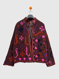 Veste en laine brodée pour femmes grandes tailles, col mandarin, manches longues, motif floral, vêtements d'hiver, style Prairie Chic - Product Image 1