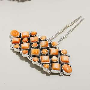 Horquillas de piedras preciosas de ostra naranja natural, venta al por mayor, anillo de joyería de Navajo mexicano, horquillas de sólida plata de ley 925 - Product Image 3