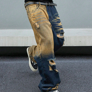 Tie Dye Style Casual Embroidered Splice Color Front Pocket Slim Fit Summer Coated Mid Waist <b>Flare</b> Leg Zipper <b>Jeans</b> Pants <b>Men's</b> - Product Image 6