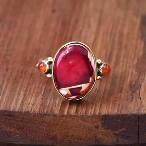 Red Rose Dahlia Turquoise Carnelian <b>Ring</b> 925 Sterling Silver Boho <b>Statement</b> Birthstone Jewelry for Women - Product Image 2