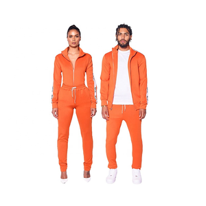 Traje de chándal de algodón de 2 piezas con cremallera completa unisex personalizado, Conjunto de jogging para deportes al aire libre de gran tamaño, patrón sólido, transpirable de verano - Product Image 1