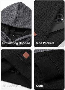 Women's Lightweight <b>Waffle</b> Knit Hooded Pullover Sweatshirt Long Sleeve Winter Solid Windproof Pocket ODM Fabric - Product Image 5