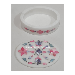 Best Quality Oval Shape <b>White</b> Marble Natural Mix Mother Of Pearl Flower Design Inlay Work Jewellery <b>Box</b> For Home Decoration - Product Image 1