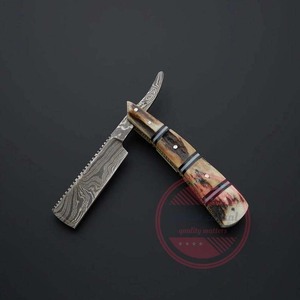 Rasoir droit en acier damassé fait à la main Rasoir de rasage de qualité supérieure Outil de barbier professionnel - Product Image 4