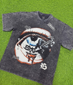 Camiseta de algodón lavada con ácido Retro Vintage para hombre, camiseta Unisex de manga corta estilo Hip Hop de algodón 100% de alta calidad - Product Image 2