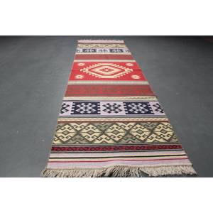 Vintage Turkish <b>Runner</b> Rug 2.6x8.1 ft, <b>Red</b> Solid Rug Wool - Product Image 2