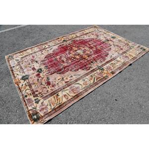 Vintage Turkish <b>Rug</b> Red Beige 5.9 X 8.8ft Large Area Woolen Patchwork Design for Hallway Bedroom Latex Backing-for Room <b>Bedside</b> - Product Image 3
