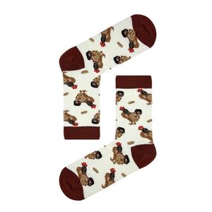 Chaussettes courtes respirantes couleur crème style coréen avec imprimé floral coq, logo personnalisé sur le corps, taille unique pour usage quotidien - Product Image 1
