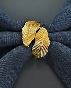 Ensemble de deux anneaux de Serviette en métal moulé en aluminium plaqué or fait à la main feuilles anneaux de Serviette porte-rouleau de tissu - Product Image 5