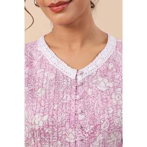 Ulfat Women's Casual Slimming Floral Printed Long Top with Square Collar and Lace Spring Autumn XL - Product Image 2