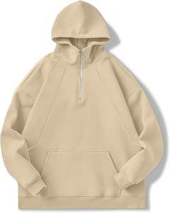 High Street Men's Casual Cotton Pullover Hoodie Ecológico Invierno Manga larga con hombro caído Patrón sólido Diseño de media cremallera - Product Image 2