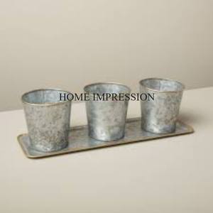 Ensemble de 3 jardinières et pots de fleurs galvanisés pour décoration de jardin avec poignées en bois dernier design de balcon intérieur - Product Image 3