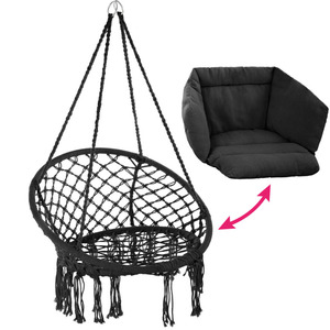 Black Rope Hanging Chair with <b>Cushion</b> Bohemian Style Outdoor Patio Swing Seat for 1 <b>Person</b> - Product Image 3