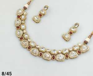 Diseñador de fiesta desgaste AntiquePlated Kundan piedra joyería tradicional hermoso diseño Simple gargantilla collar pendiente para mujer - Product Image 3