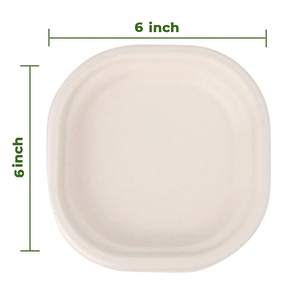Fabricant d'assiettes en papier carrées jetables jetables en bagasse Ensemble de 6 pouces de diamètre Assiettes en papier jetables beiges écologiques idéales - Product Image 2