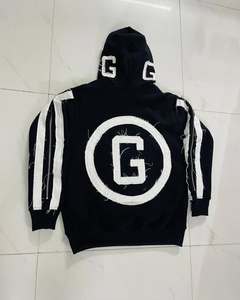 Pull-over pour homme Sweat à capuche graphique surdimensionné Applique brodée en détresse Style Streetwear unique Couleurs noires - Product Image 3