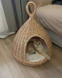 Handwoven Cyperus Cone-Shaped Pet House with Integrated <b>Top</b> Handle & Cozy Entry - Product Image 2