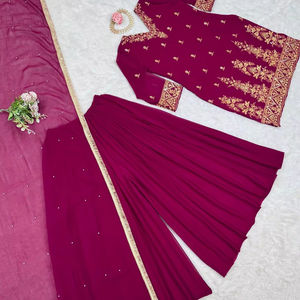 Beautiful Party Wear Top-sharara y Dupatta con hilo con trabajo de secuencia - Product Image 1