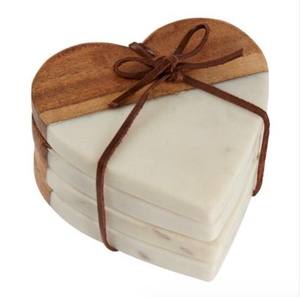 Heart Shape Marble and Wooden <b>Coaster</b> Set <b>Heat</b> Resistant Stylish Drink <b>Coasters</b> Gift Ready for Dining Coffee Table Decor - Product Image 1