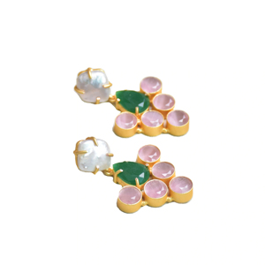 Pendientes de Cristal con Diseño de Flores y Piedras de Imitación, Hechos a Mano, Acabado en Oro de 18K, Venta al por Mayor - Product Image 3