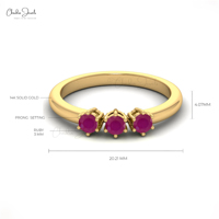 Bague rubis naturel en or massif 14K Design classique simple pour femmes bijoux fins à la main ensemble de broches trois pierres bague de fiançailles