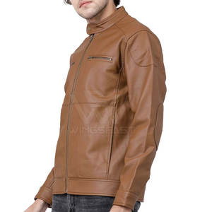 Nouvelle veste en cuir de vache coupe-vent pour hommes à col montant avec logo à l'avant vente en ligne - Product Image 4