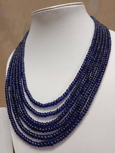 Collier en saphir bleu naturel, perles rondes lisses, véritable pierre précieuse en saphir, bijoux faits à la main - Product Image 6