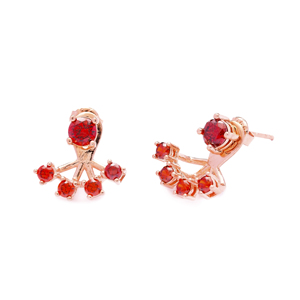 Orange Stone Round Design CZ Geometric Shape Ear <b>Jackets</b> Woman Earrings Turkish Handmade 925 Sterling <b>Silver</b> Jewelry - Product Image 2