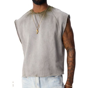 Camiseta sin mangas para hombre, estilo crop top, lavada, corte holgado, diseño con aberturas, para verano, tejida, 100% algodón, antiencogimiento, en venta. - Product Image 4