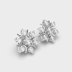 IGI Certified Lab Grown Diamond Floral Cluster Starburst Stud Earrings <b>Solid</b> 925 Sterling <b>Silver</b> Luxury Designer Earrings - Product Image 4