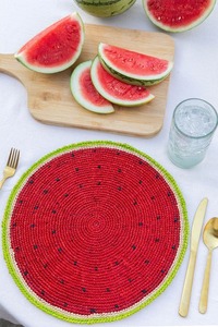 Funny Red Watermelon Shaped <b>Paper</b> Raffia Crocheted Round <b>Placemats</b> - Product Image 5