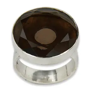 Bague en argent 925 pour femme avec quartz fumé, bijoux en or jaune, pierre précieuse, plaqué rhodium, taille topaze/cabochon, bijoux de promesse, occasion spéciale - Product Image 1