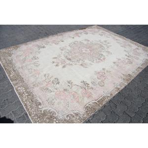 Tapis vintage 7x9,9 pieds, grand tapis turc, tapis persan blanc - Product Image 3
