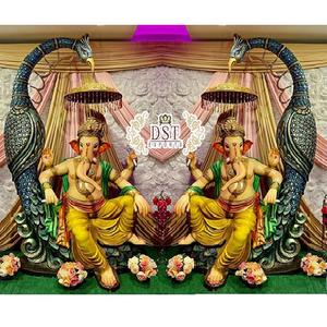 Estatua de Ganesha de bienvenida de boda en pavo real, estatua de Ganpati de fibra de entrada de boda hindú, estatua de Ganesha de bienvenida de boda hermosa - Product Image 1