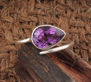 "ทำด้วยมือ925แหวนเงินสเตอร์ลิงกับพลอยอเมทิสต์ธรรมชาติปรับได้ดีไซน์การหยดน้ำตาเครื่องประดับแฟชั่นสำหรับผู้หญิง" - Product Image 1