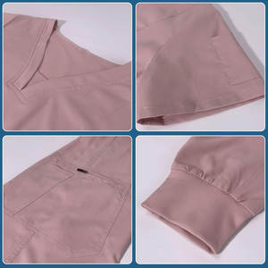 Conjunto de traje médico para mujer Top con cuello en V moderno y pantalones deportivos de pierna cónica con cordón Conjunto de uniformes médicos de enfermería. - Product Image 2