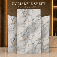 Panel de Pared de PVC MORLENX, Lámina de Mármol UV Blanco Gris con Textura de Grietas Doradas