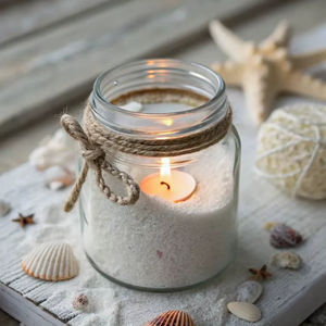Bougie en verre sur le thème de l'océan côtier, remplie de sable, support pour bougie chauffe-plat en corde de jute, décoration aromatique pour la maison de plage, cadeau de mariage, cadeau d'entreprise - Product Image 1