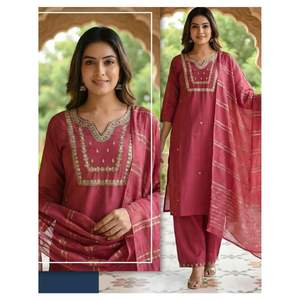 Trendy Vetican Fabric Kurti with palazzo for Ethnic Women Stylish embroidered <b>kurtis</b> for Everyday office attire - Product Image 1