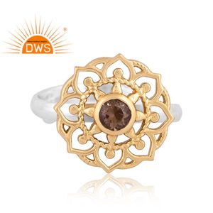 Anillo apilable de diseño Floral de piedras preciosas de cuarzo ahumado Natural de plata de ley de gran venta, joyería personalizada para mujer, regalo para ella - Product Image 2
